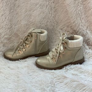 Gold shimmer boots with zipper